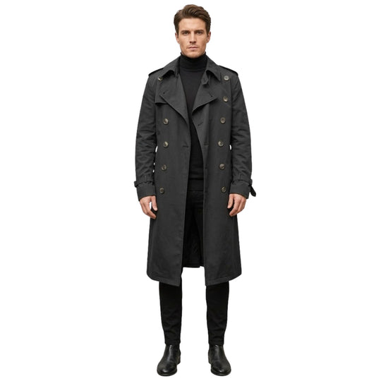 Menns Lang Trenchcoat Dobbeltspent