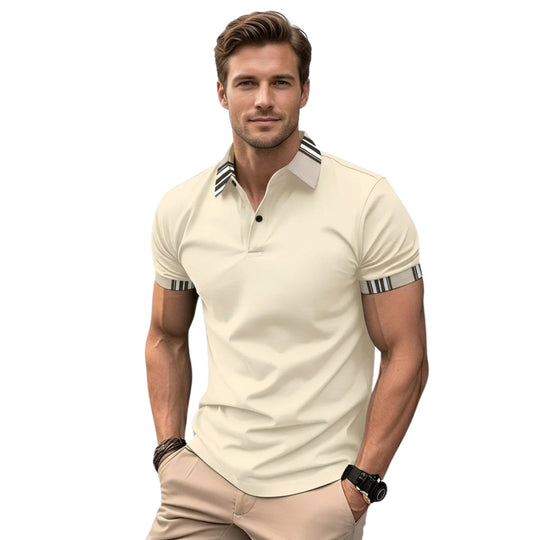 Herre T-skjorte med Krage og Striper Polyester Uformell