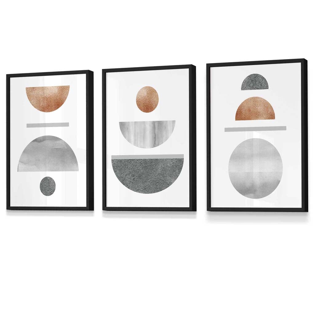 Abstrakt Geometrisk Veggkunst Sett i Kobber og Grå 0