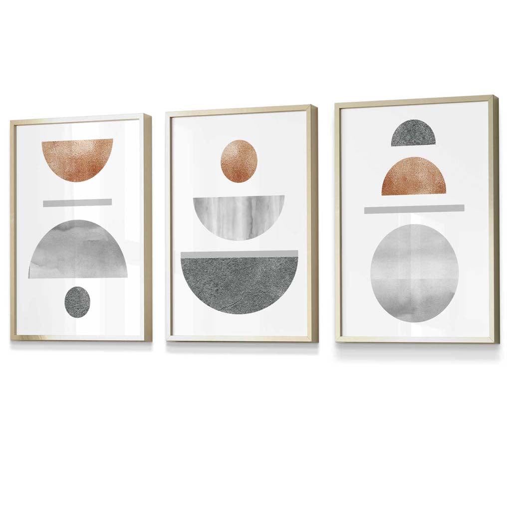 Abstrakt Geometrisk Veggkunst Sett i Kobber og Grå 1