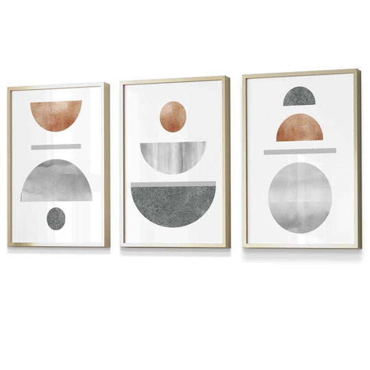 Abstrakt Geometrisk Veggkunst Sett i Kobber og Grå 1