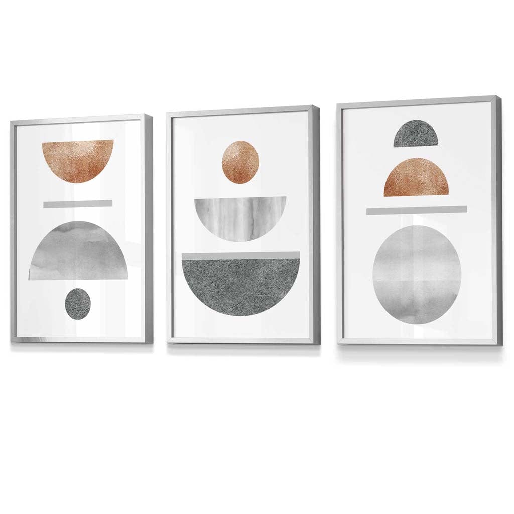 Abstrakt Geometrisk Veggkunst Sett i Kobber og Grå 2