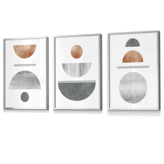 Abstrakt Geometrisk Veggkunst Sett i Kobber og Grå 2