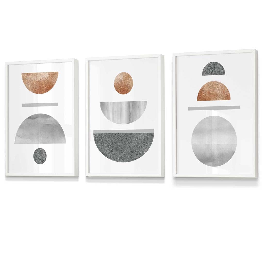 Abstrakt Geometrisk Veggkunst Sett i Kobber og Grå 3