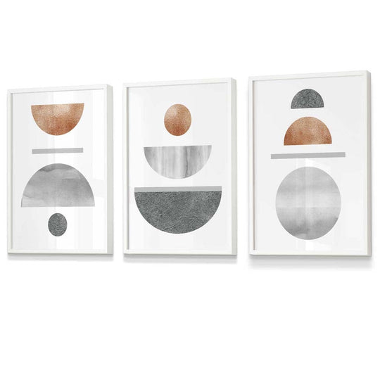 Abstrakt Geometrisk Veggkunst Sett i Kobber og Grå 3