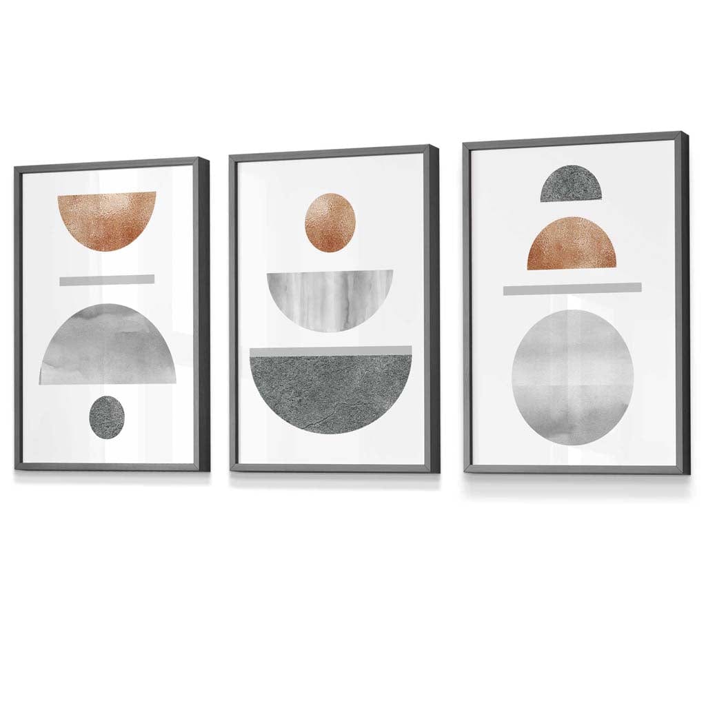 Abstrakt Geometrisk Veggkunst Sett i Kobber og Grå 4