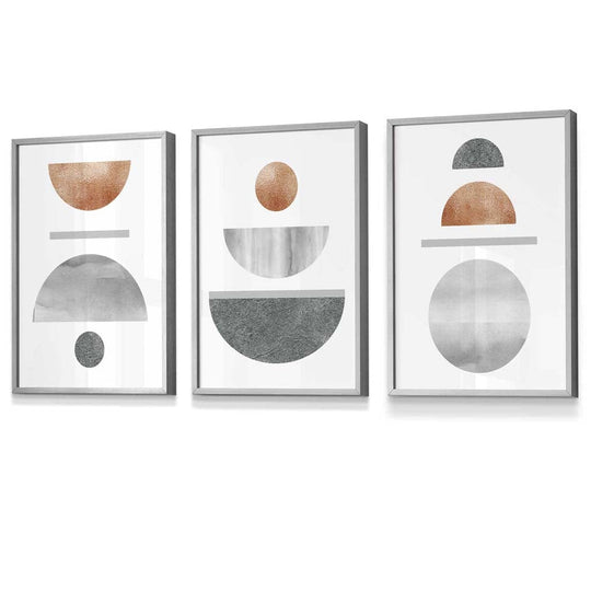 Abstrakt Geometrisk Veggkunst Sett i Kobber og Grå 5