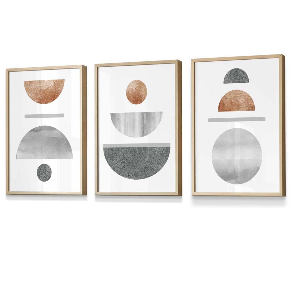Abstrakt Geometrisk Veggkunst Sett i Kobber og Grå 6