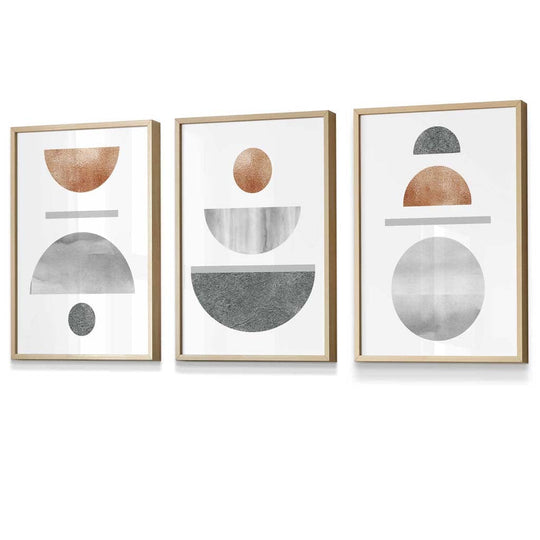 Abstrakt Geometrisk Veggkunst Sett i Kobber og Grå 6
