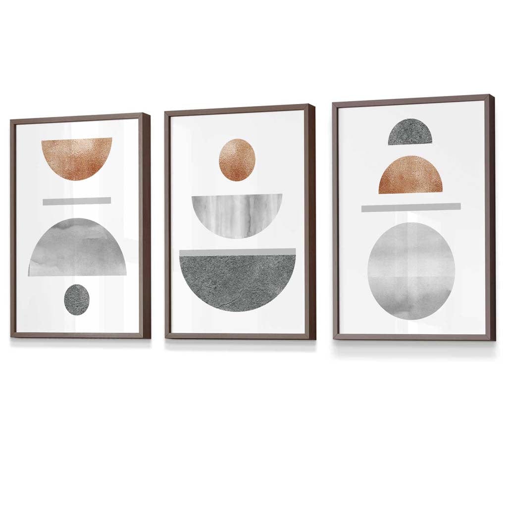 Abstrakt Geometrisk Veggkunst Sett i Kobber og Grå 7
