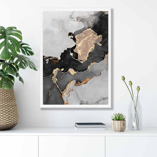 Abstrakt Kunstplakat i Svart og Gull for Hjem og Kontor Minimalistisk Stil 2