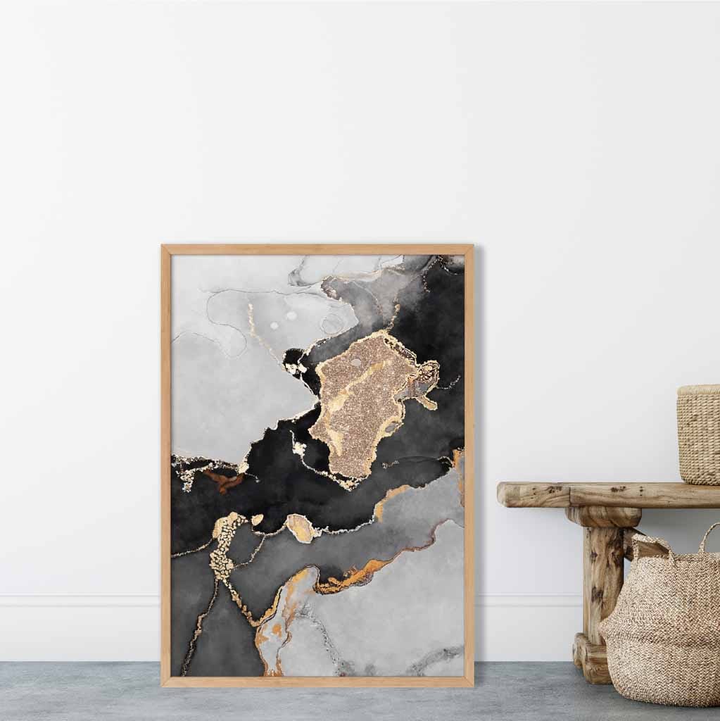 Abstrakt Kunstplakat i Svart og Gull for Hjem og Kontor Minimalistisk Stil 3