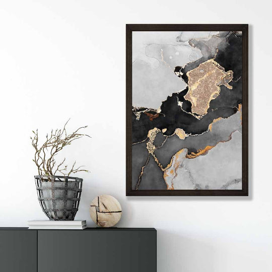 Abstrakt Kunstplakat i Svart og Gull for Hjem og Kontor Minimalistisk Stil 4