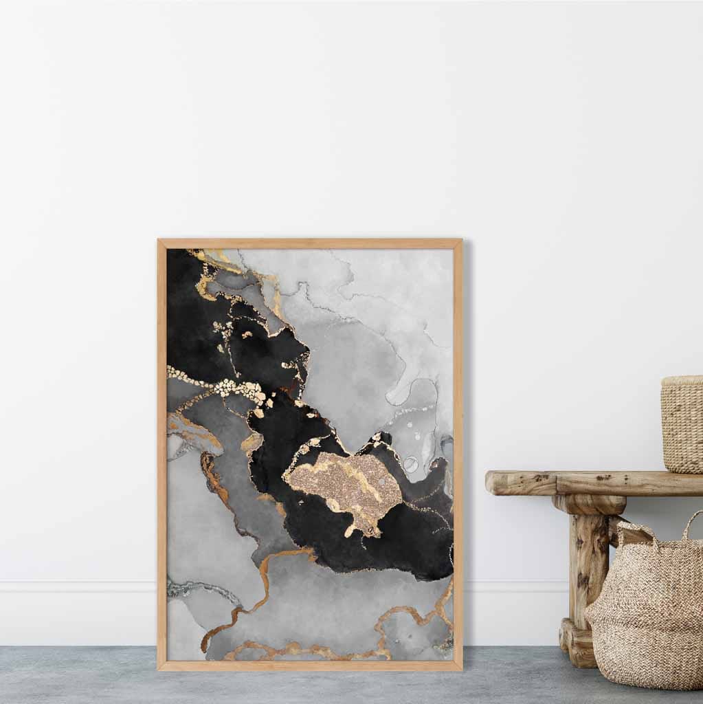 Abstrakt Kunstplakat i Svart og Gull for Moderne Innredning 2