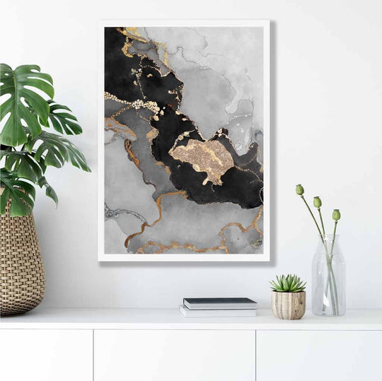 Abstrakt Kunstplakat i Svart og Gull for Moderne Innredning 3