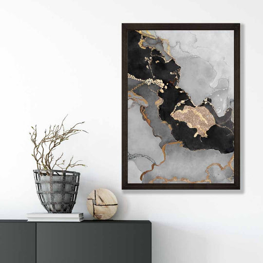 Abstrakt Kunstplakat i Svart og Gull for Moderne Innredning 4