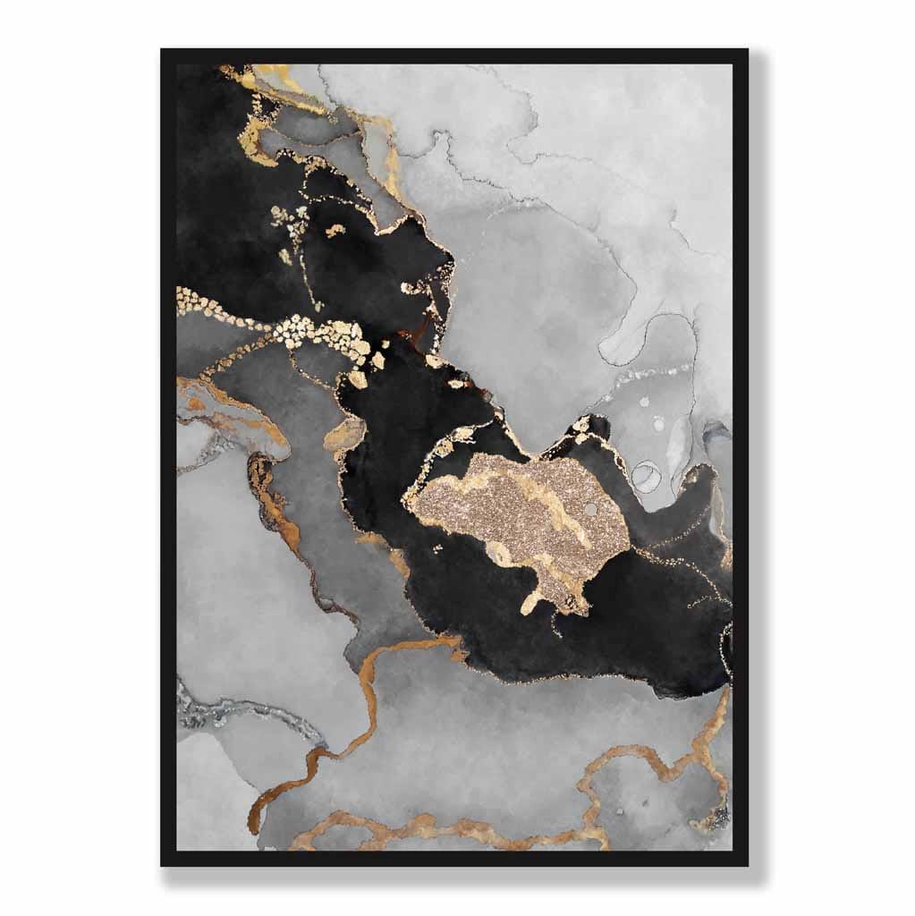 Abstrakt Kunstplakat i Svart og Gull for Moderne Innredning 5