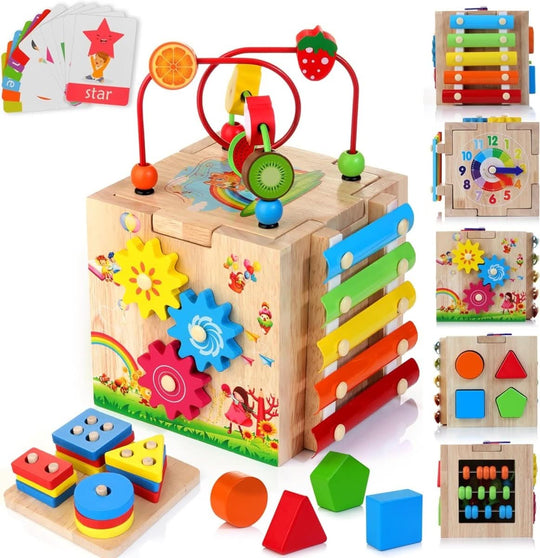 Aktivitetskube for Babyer 8-i-1 Montessori Læring Flerfarget Interaktiv Spill 3