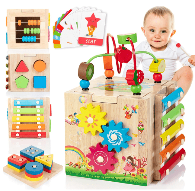 Aktivitetskube for Babyer 8-i-1 Montessori Læring Flerfarget Interaktiv Spill 6