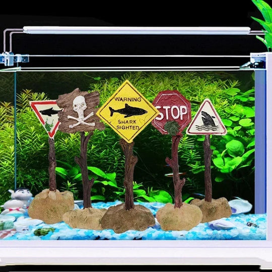 Akvarium Dekorasjon Hai Advarsel Skilt 2