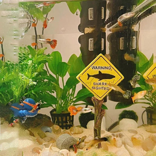Akvarium Dekorasjon Hai Advarsel Skilt 3