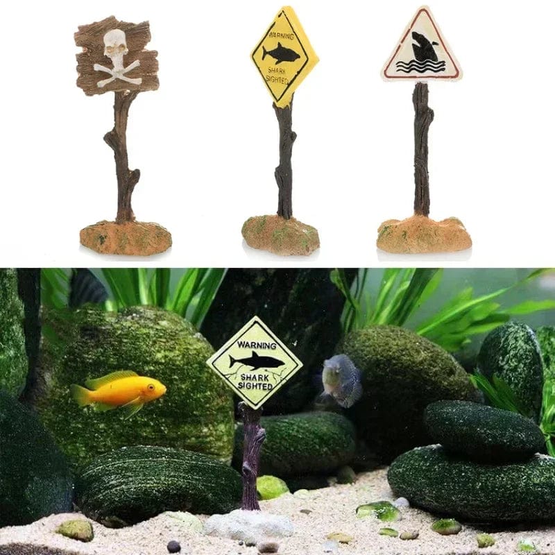 Akvarium Dekorasjon Hai Advarsel Skilt 5