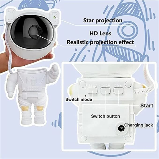Astronautlampe LED-projektor med 360° Roterende Hode 6