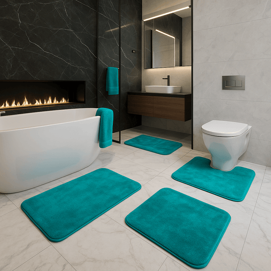 Badematte Sett med Memory Foam 3-Delt Sklisikker og Hurtigtørkende 1