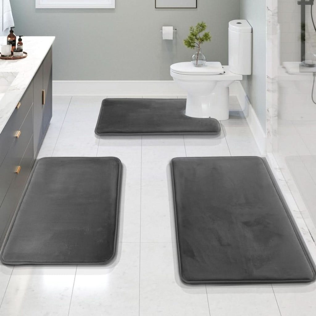 Badematte Sett med Memory Foam 3-Delt Sklisikker og Hurtigtørkende 2