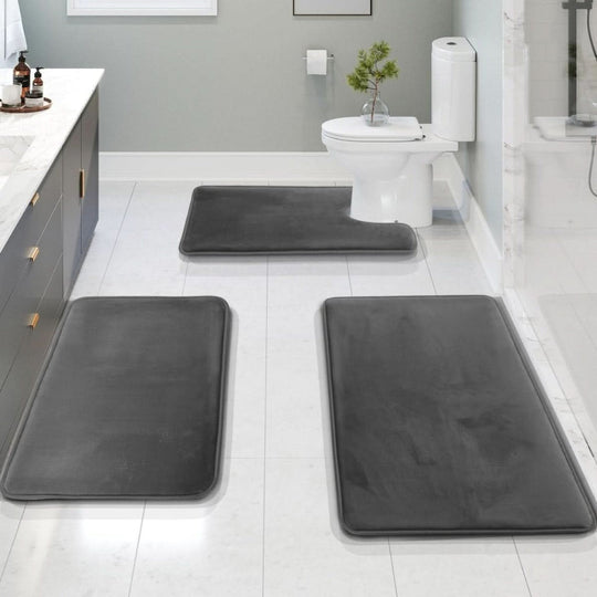 Badematte Sett med Memory Foam 3-Delt Sklisikker og Hurtigtørkende 2