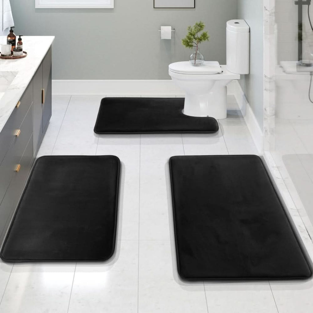 Badematte Sett med Memory Foam 3-Delt Sklisikker og Hurtigtørkende 3