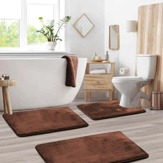 Badematte Sett med Memory Foam 3-Delt Sklisikker og Hurtigtørkende 4