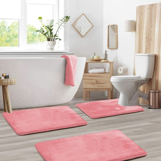 Badematte Sett med Memory Foam 3-Delt Sklisikker og Hurtigtørkende 5