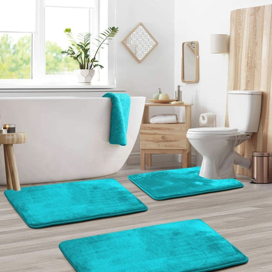 Badematte Sett med Memory Foam 3-Delt Sklisikker og Hurtigtørkende 6