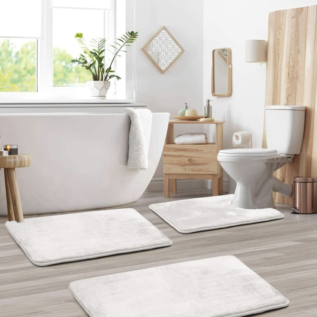 Badematte Sett med Memory Foam 3-Delt Sklisikker og Hurtigtørkende 7