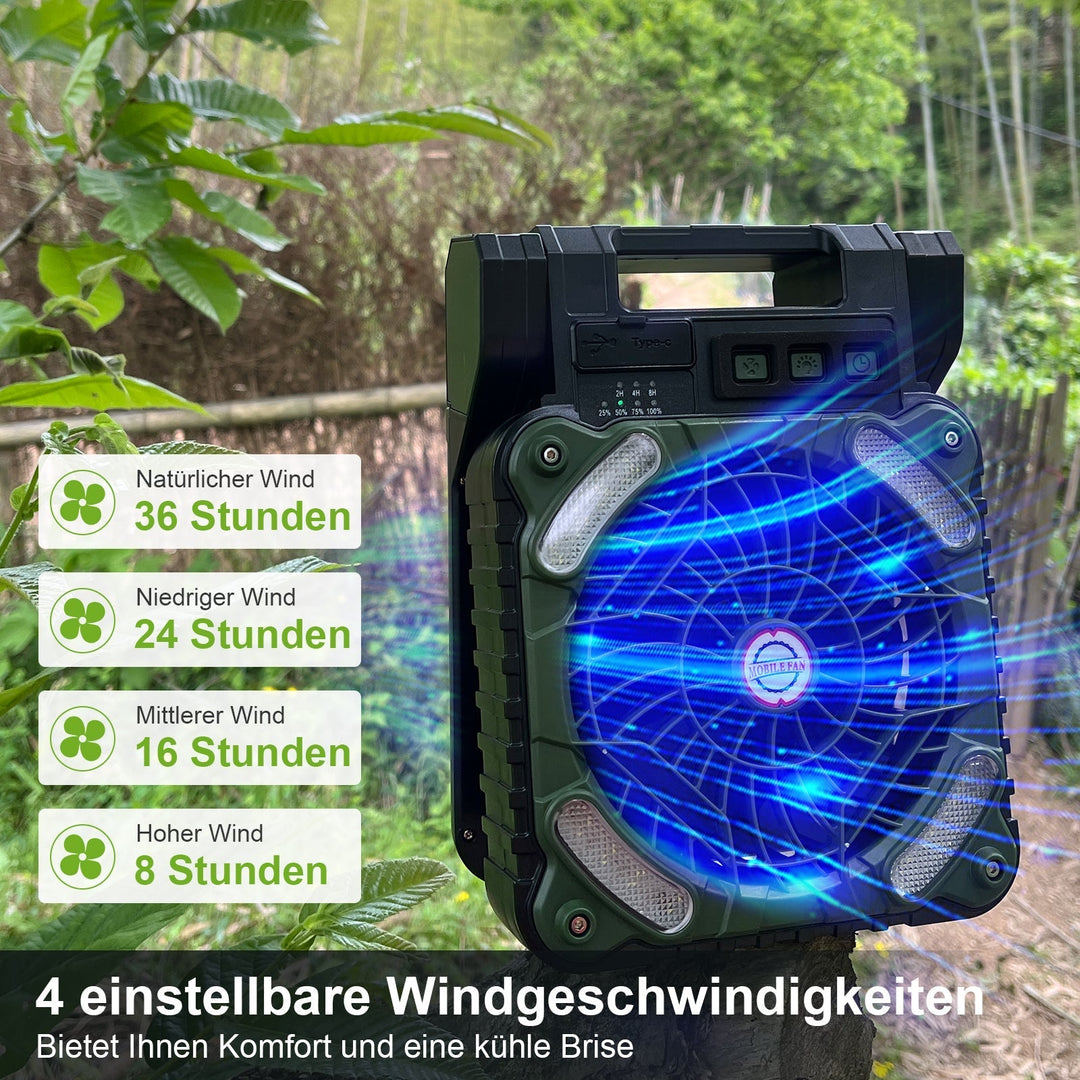 Bærbar Campingvifte med LED-lampe og Solpanel 3
