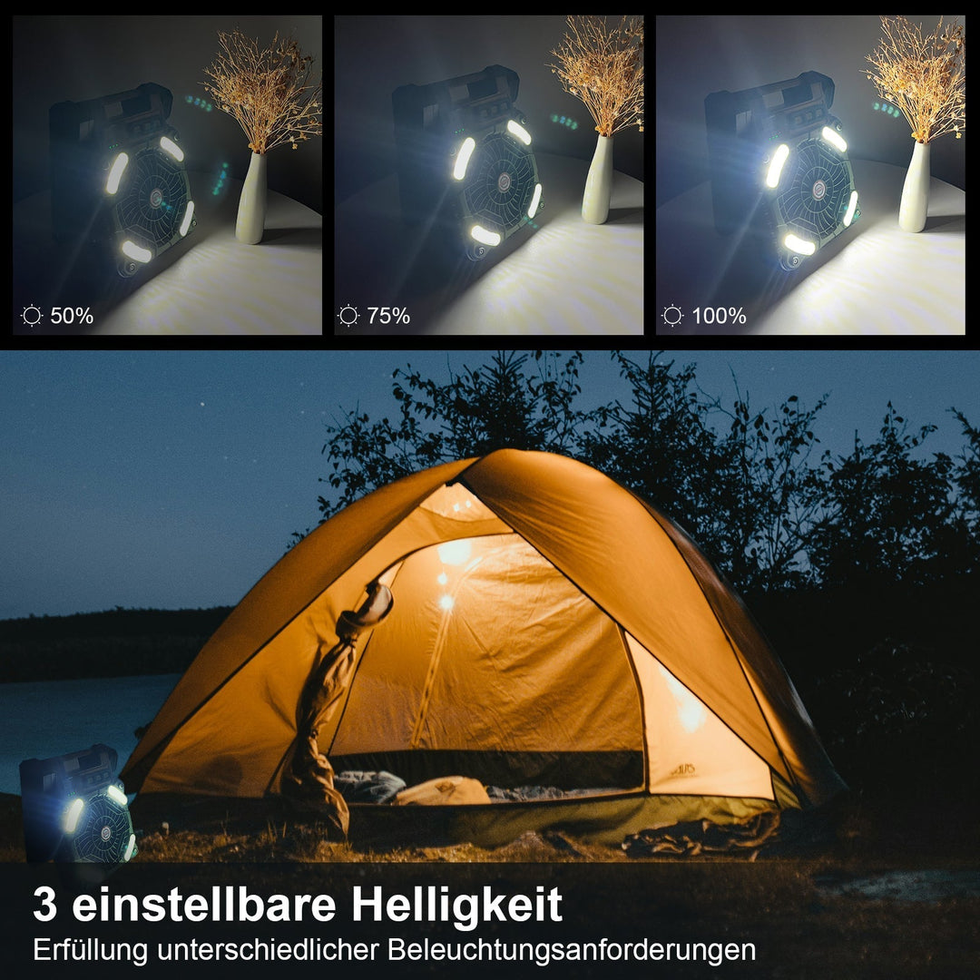 Bærbar Campingvifte med LED-lampe og Solpanel 4