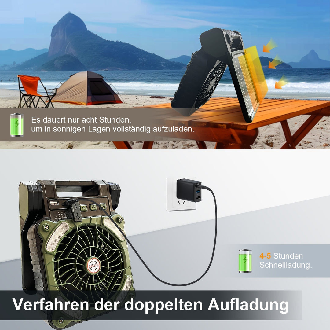 Bærbar Campingvifte med LED-lampe og Solpanel 7