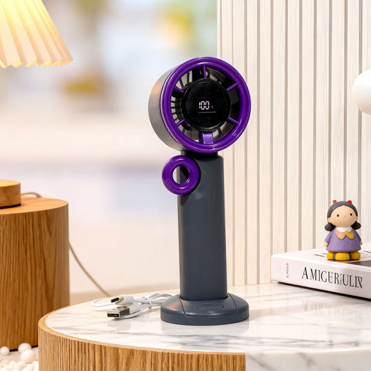 Bærbar Håndvifte med LCD-Skjerm og USB-Lading for Kvinner 7