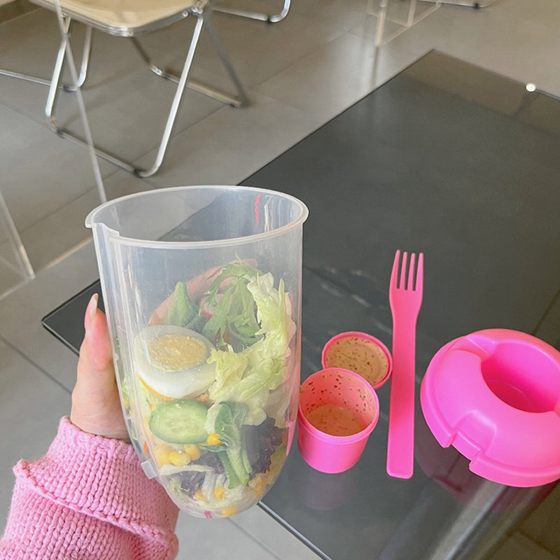 Bærbar Salatbeholder med Gaffel og Dressingholdere 1000ml 1