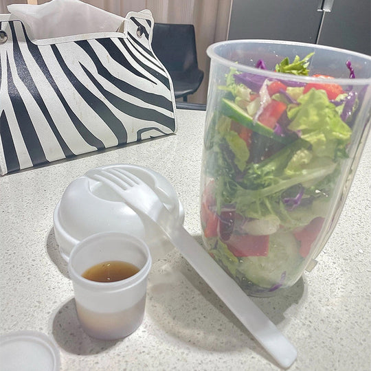 Bærbar Salatbeholder med Gaffel og Dressingholdere 1000ml 6