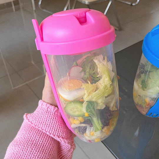 Bærbar Salatbeholder med Gaffel og Dressingholdere 1000ml 9