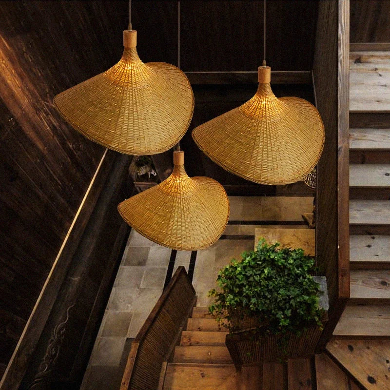 Bamboo Wicker Pendant Light Rustic Boho Style 3