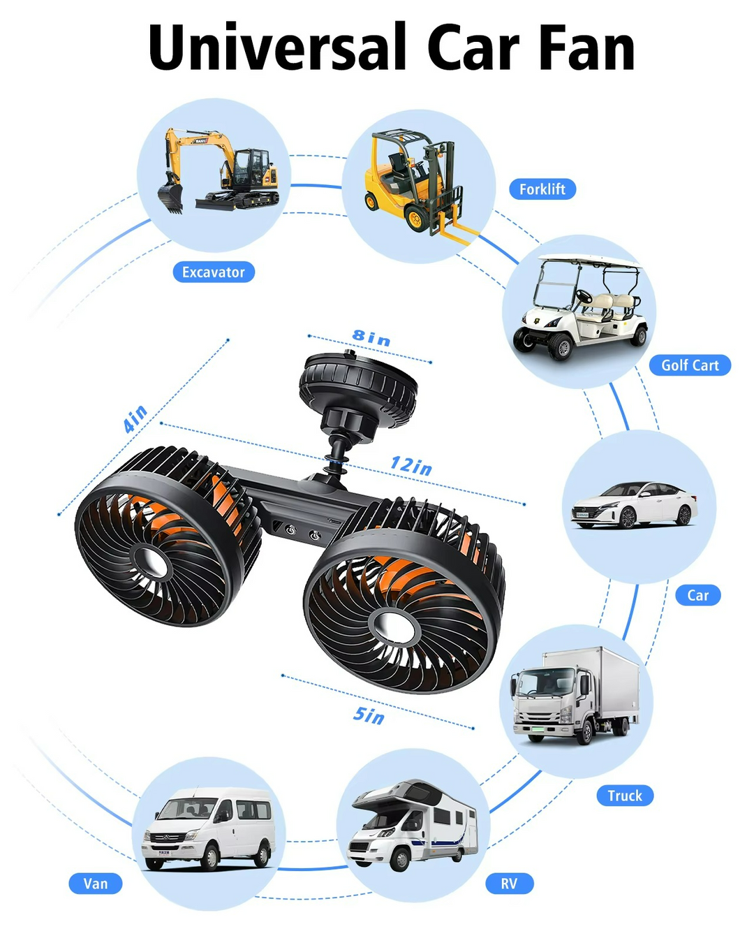 Bilkjølevifte Dobbel Hode Justerbar Luftstrøm 8