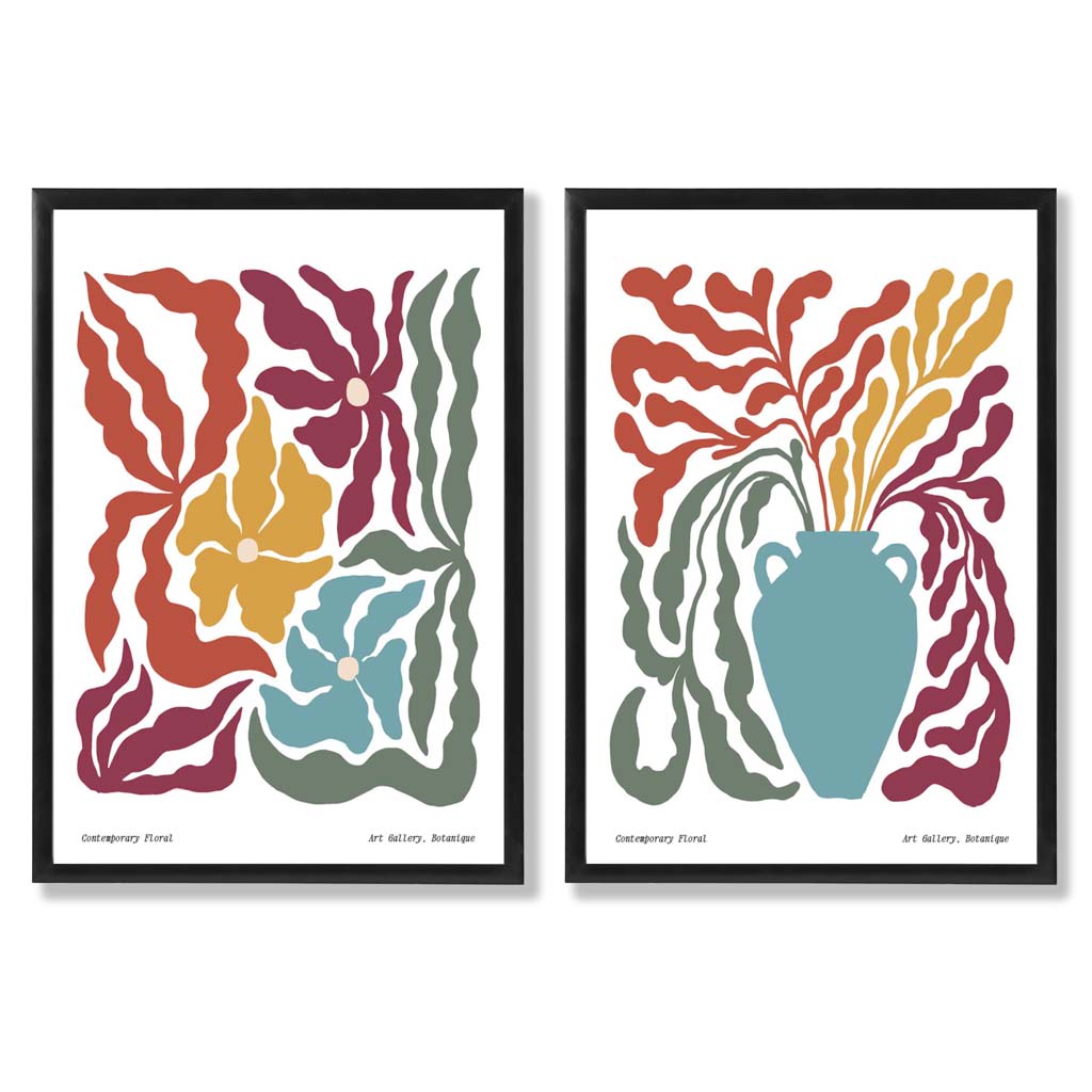 Boho Kunsttrykk Sett med 2 Håndlagde Blomstermotiver 0