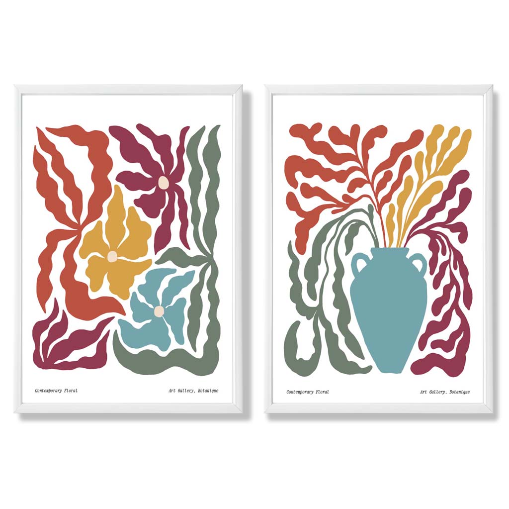 Boho Kunsttrykk Sett med 2 Håndlagde Blomstermotiver 3
