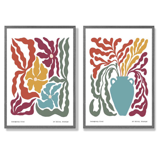 Boho Kunsttrykk Sett med 2 Håndlagde Blomstermotiver 4