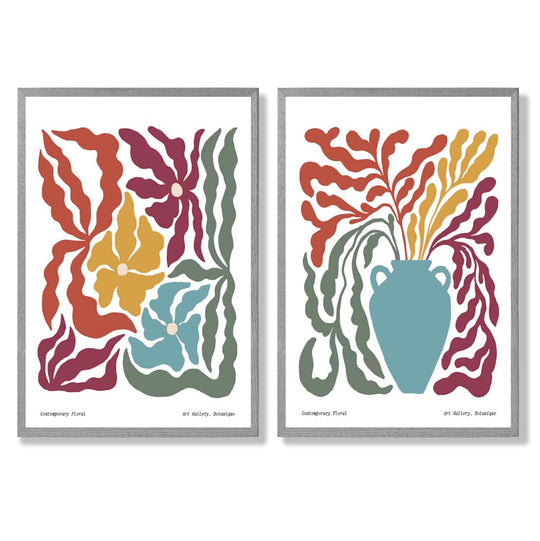 Boho Kunsttrykk Sett med 2 Håndlagde Blomstermotiver 5