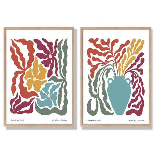 Boho Kunsttrykk Sett med 2 Håndlagde Blomstermotiver 6