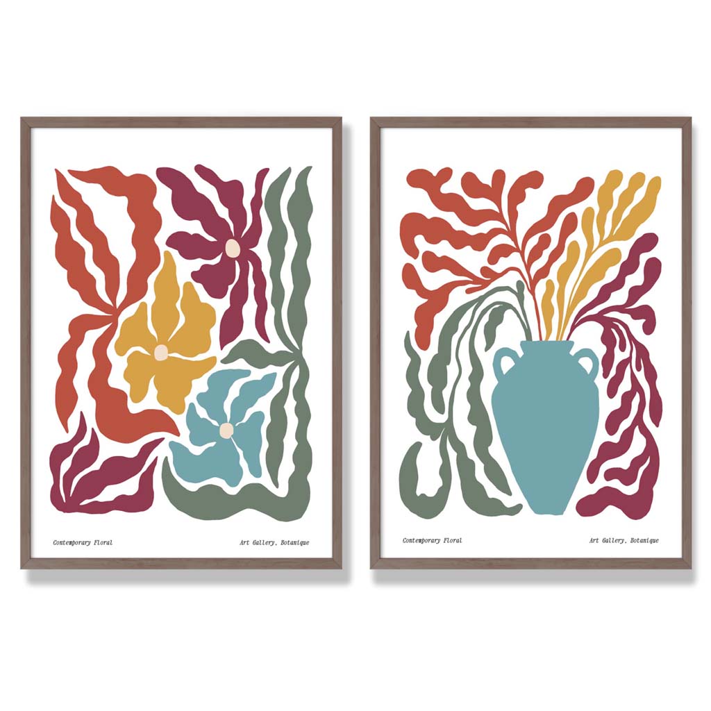 Boho Kunsttrykk Sett med 2 Håndlagde Blomstermotiver 7